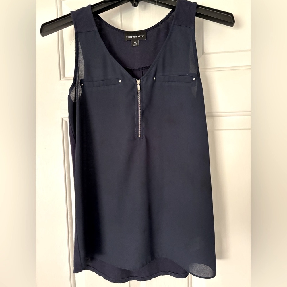 Fortune+Ivy / Stitch Fix - Deep Blue Zip-Front Top